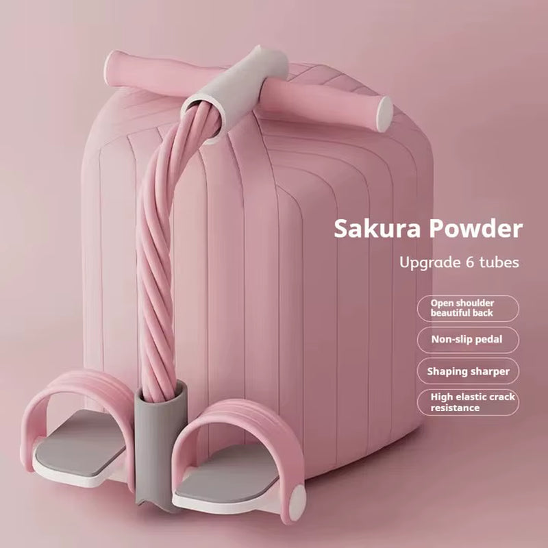 Multifunction Tension Rope 6-Tube Elastic Yoga Pedal Puller Resistance Band Tension Rope for Leg Stretching Slimming Training