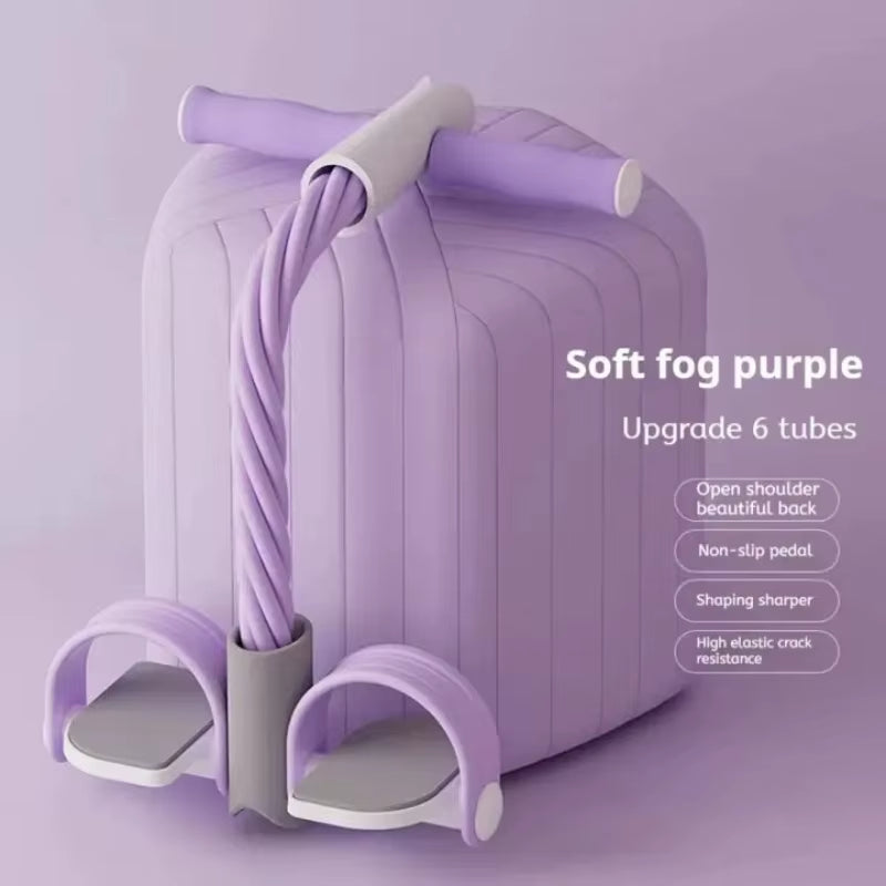 Multifunction Tension Rope 6-Tube Elastic Yoga Pedal Puller Resistance Band Tension Rope for Leg Stretching Slimming Training