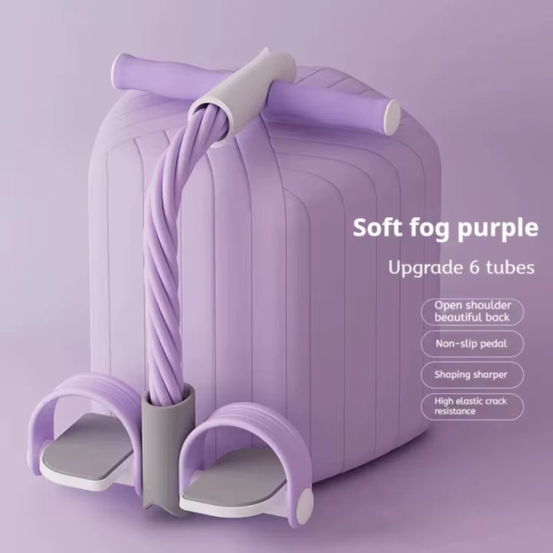 Multifunction Tension Rope 6-Tube Elastic Yoga Pedal Puller Resistance Band Tension Rope for Leg Stretching Slimming Training