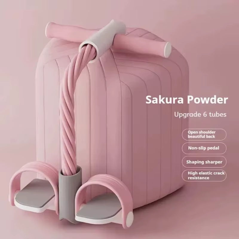 Multifunction Tension Rope 6-Tube Elastic Yoga Pedal Puller Resistance Band Tension Rope for Leg Stretching Slimming Training