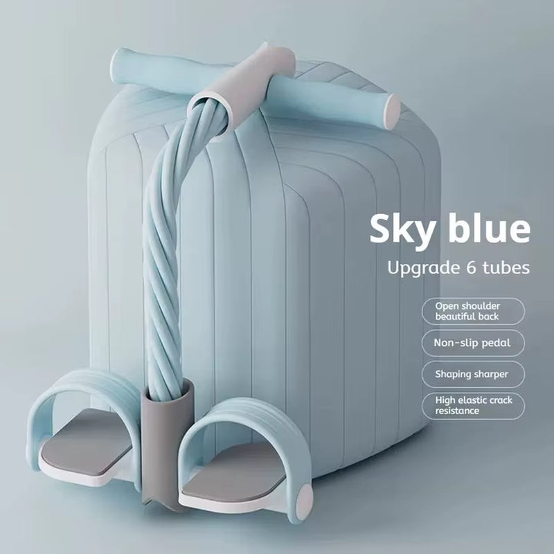 Multifunction Tension Rope 6-Tube Elastic Yoga Pedal Puller Resistance Band Tension Rope for Leg Stretching Slimming Training