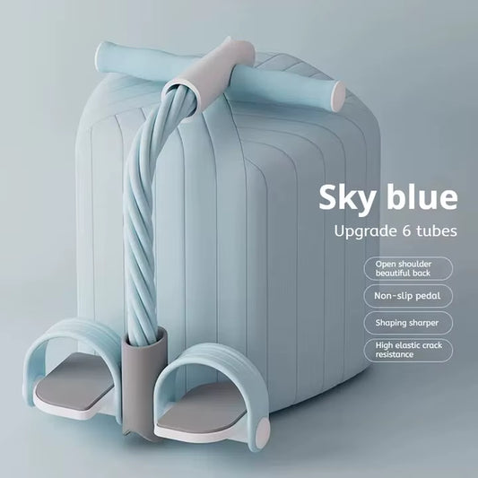 Multifunction Tension Rope 6-Tube Elastic Yoga Pedal Puller Resistance Band Tension Rope for Leg Stretching Slimming Training